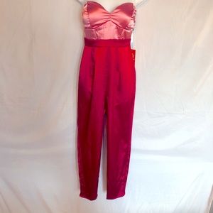 Pink And Red Satin Sweetheart Jumpsuit NWT